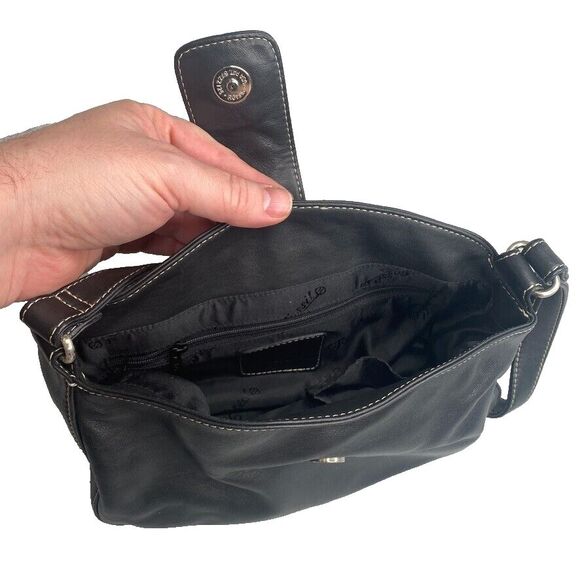 Fossil 1954 Black Soft Top Grain Leather Fold-Over Shoulder Bag Purse= - Picture 3 of 13